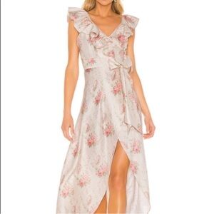 LoveShackFancy Floral Ruffle Wrap Maxi Dress - Pink Floral